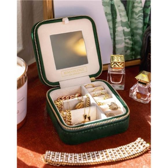 Plush Velvet Travel Jewelry Organizer Box|Travel JewelryCase Small Jewelry Boxes - Picture 4 of 6